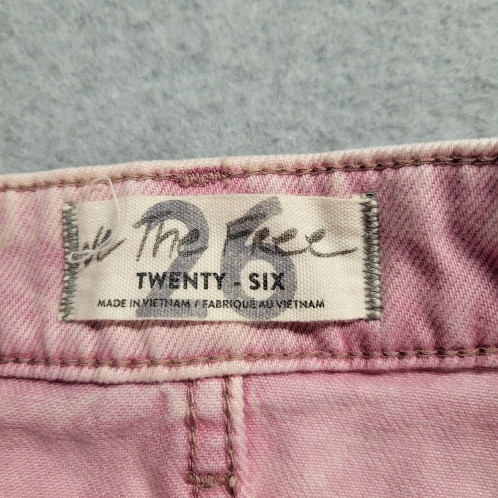 Free People We The Free Pink Acid Wash Fringe Tulip Hem Denim Mini Skirt Size 26 - Picture 2 of 10